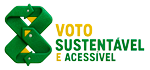 Logo do programa Voto Sustentável e Acessível com símbolo verde em formato de laço representando sustentabilidade